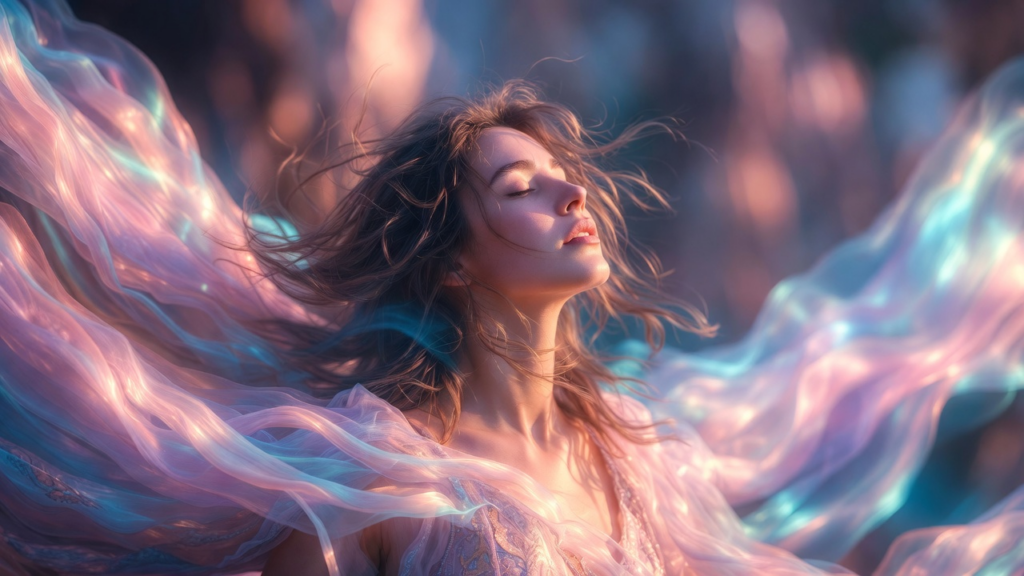 波動を全身で受け止めている女性