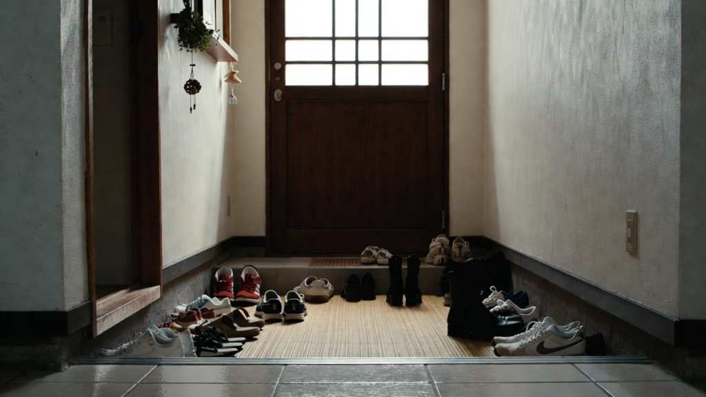 靴が散らかっている玄関の土間