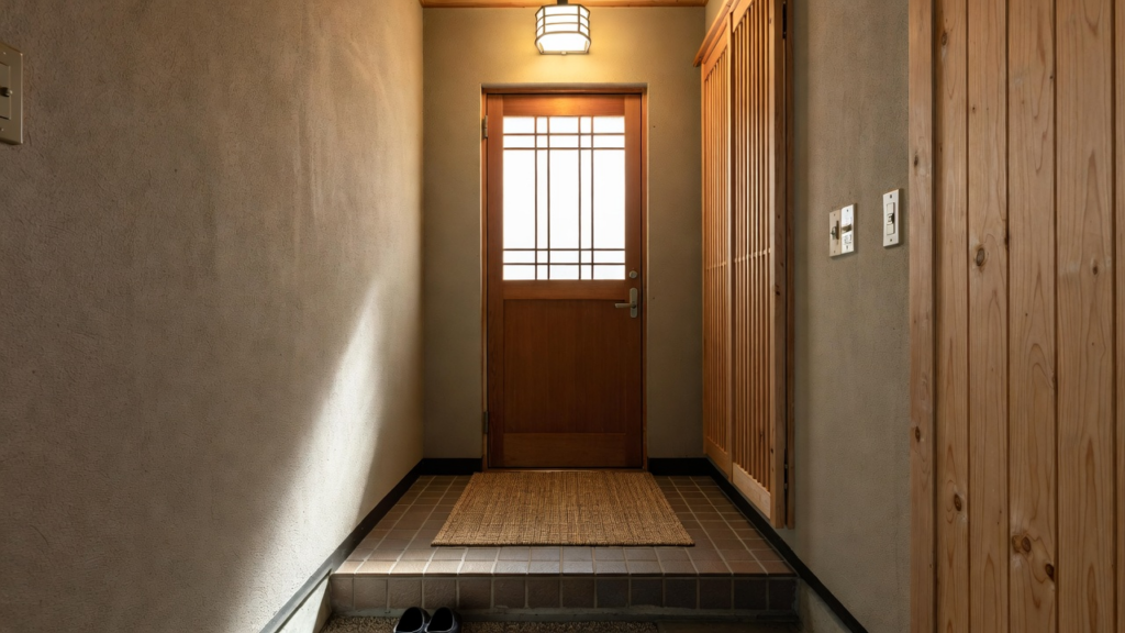 玄関マットが敷かれた玄関