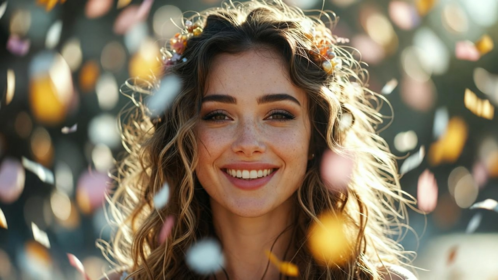 魂が癒されて笑顔になっている女性