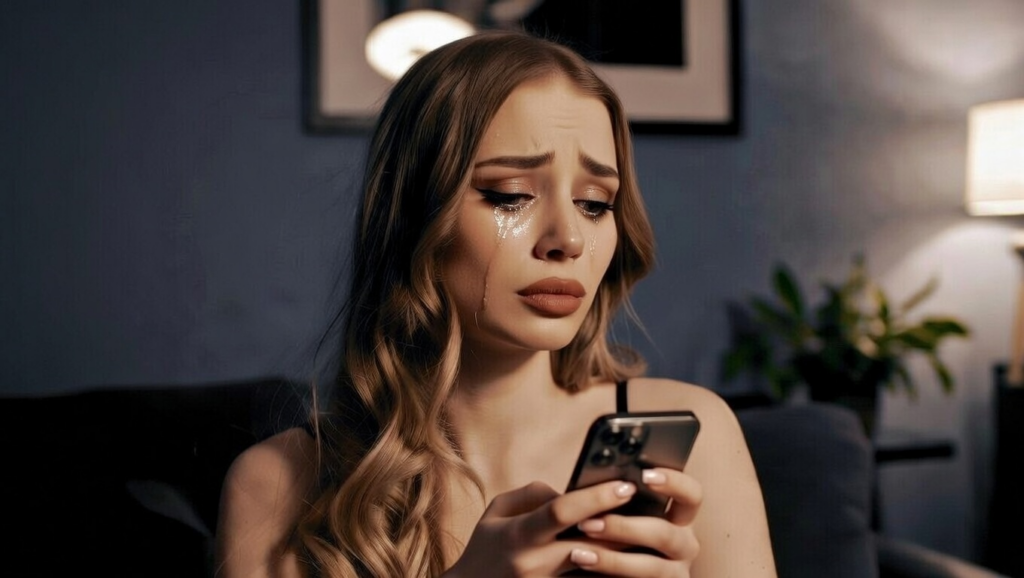 恋人からの連絡が来なくて泣いている女性