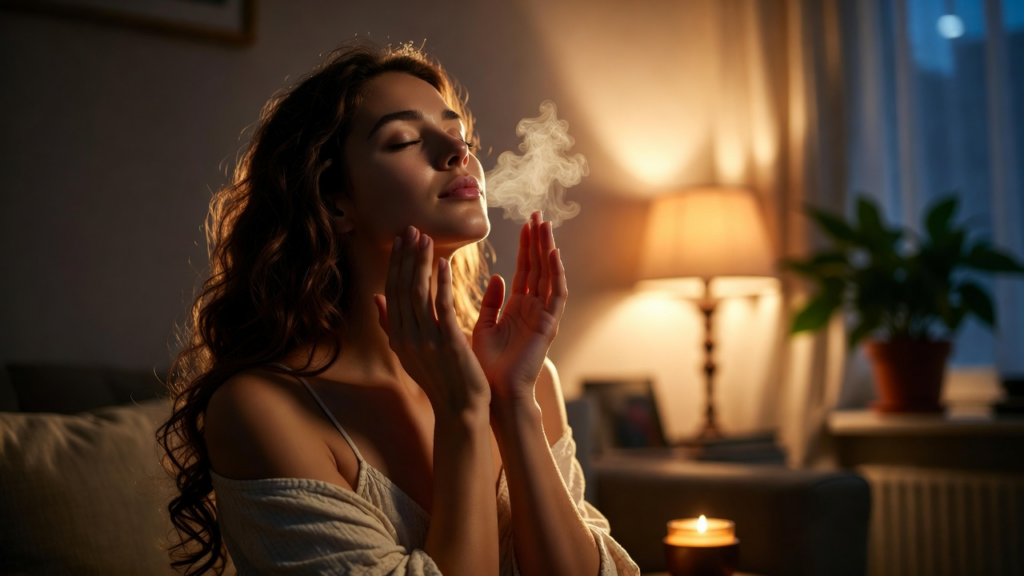 アロマで落ち着いている女性