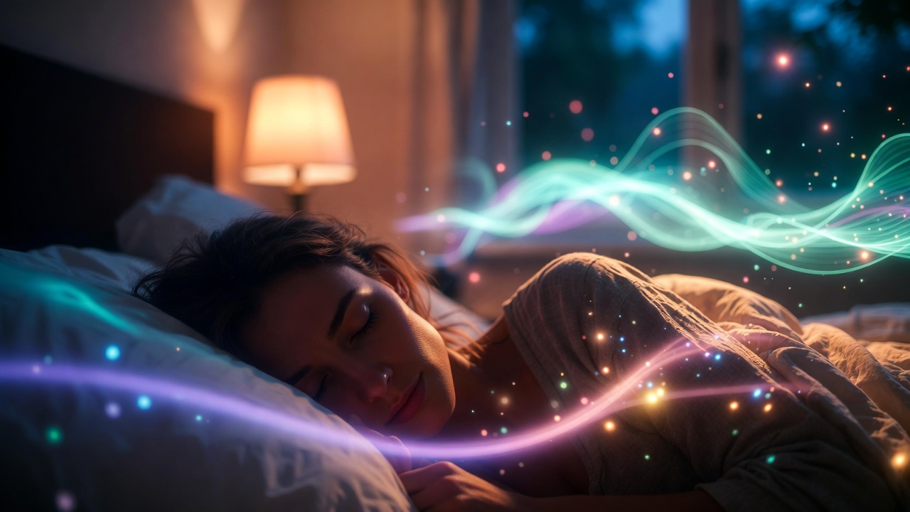 ヒーリングミュージックを聴きながら眠る女性