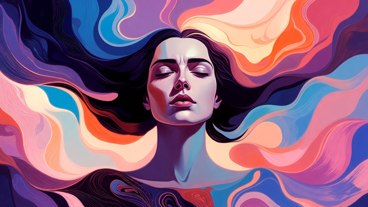 瞑想でアセンションしている女性の抽象画