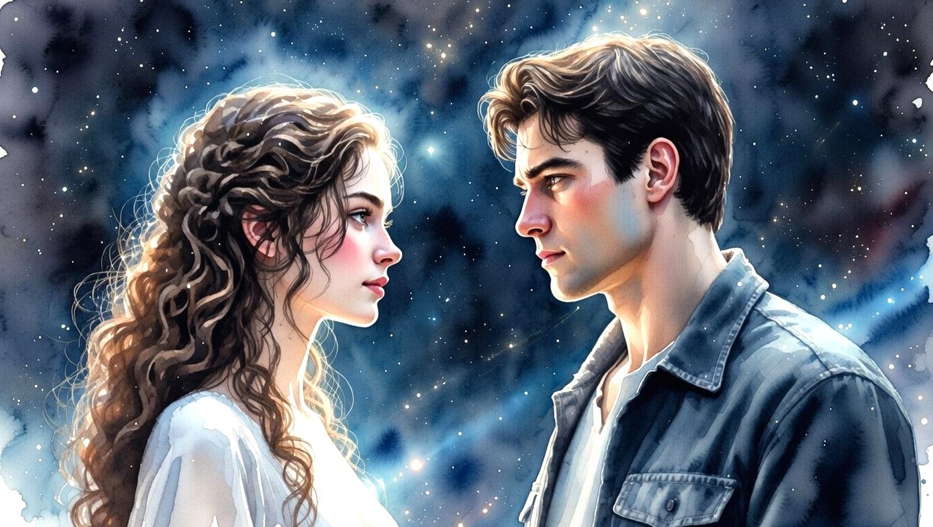 魂レベルの愛と深いつながりをテーマにした神秘的で優しい恋愛の世界観を表現したイメージ