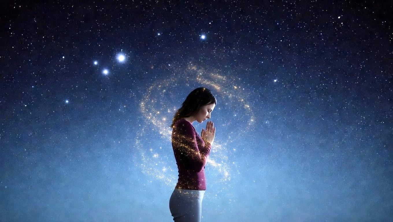 バターコーヒーを飲みながら前向きな言葉を唱えるイメージ