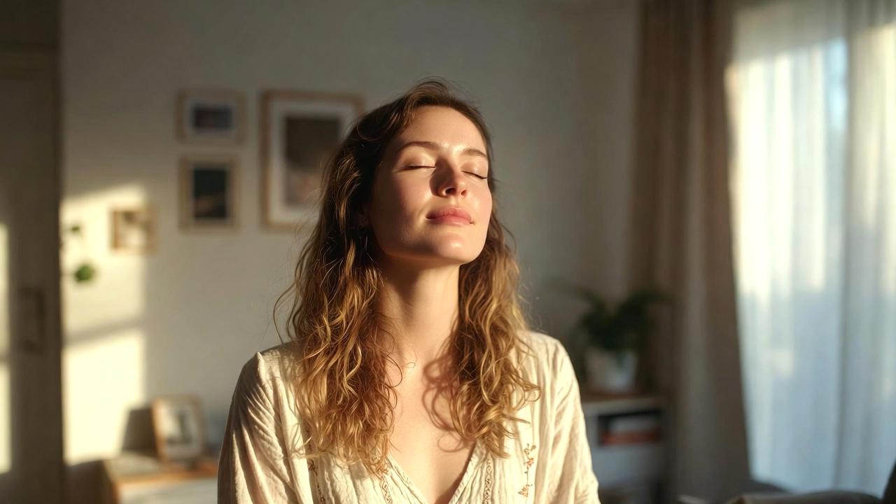 自分を守るために静かに意識を整える人物の落ち着いた姿