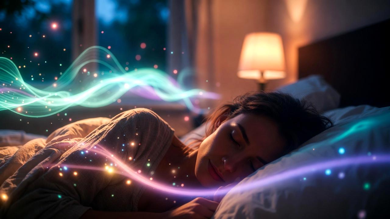 眠る前に静かに瞑想しエネルギーを整える穏やかな夜のイメージ