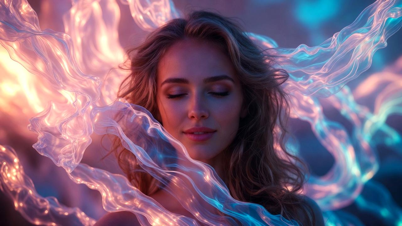 深い愛と魂の純度に悩みながらも希望へ向かうスターシード女性のイメージ