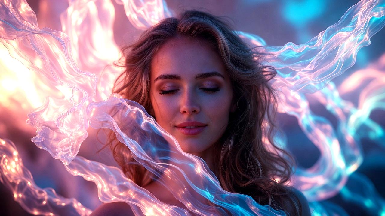 恋愛の苦しみを超えて魂レベルの愛に目覚めていく幻想的な光のイメージ