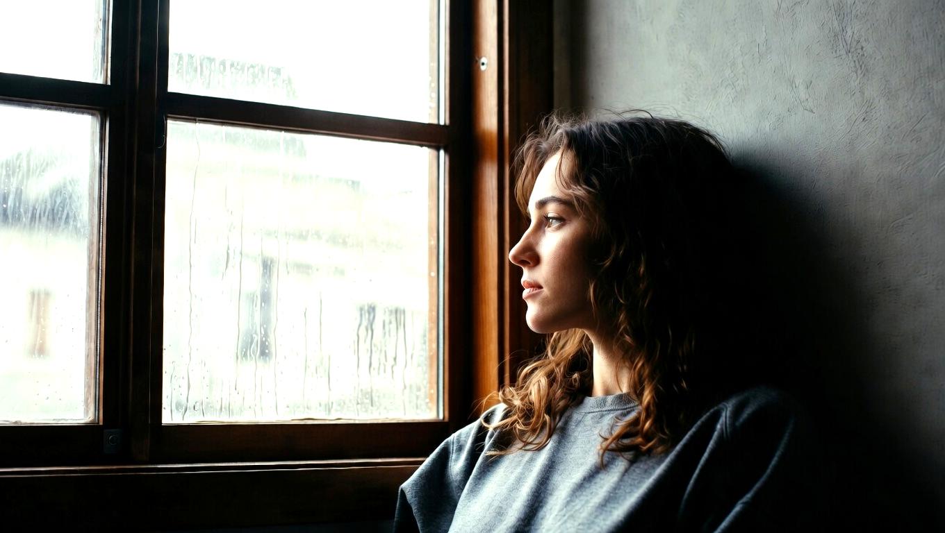 落ち込んだ気持ちでコーヒーを飲む暗い雰囲気のシーン