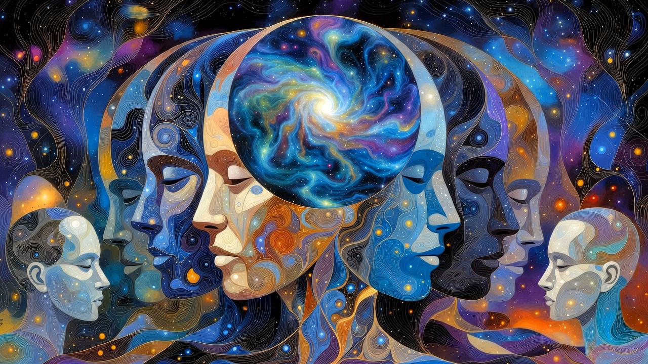 目に見えないエネルギーとオーラの仕組みを示す抽象的な図