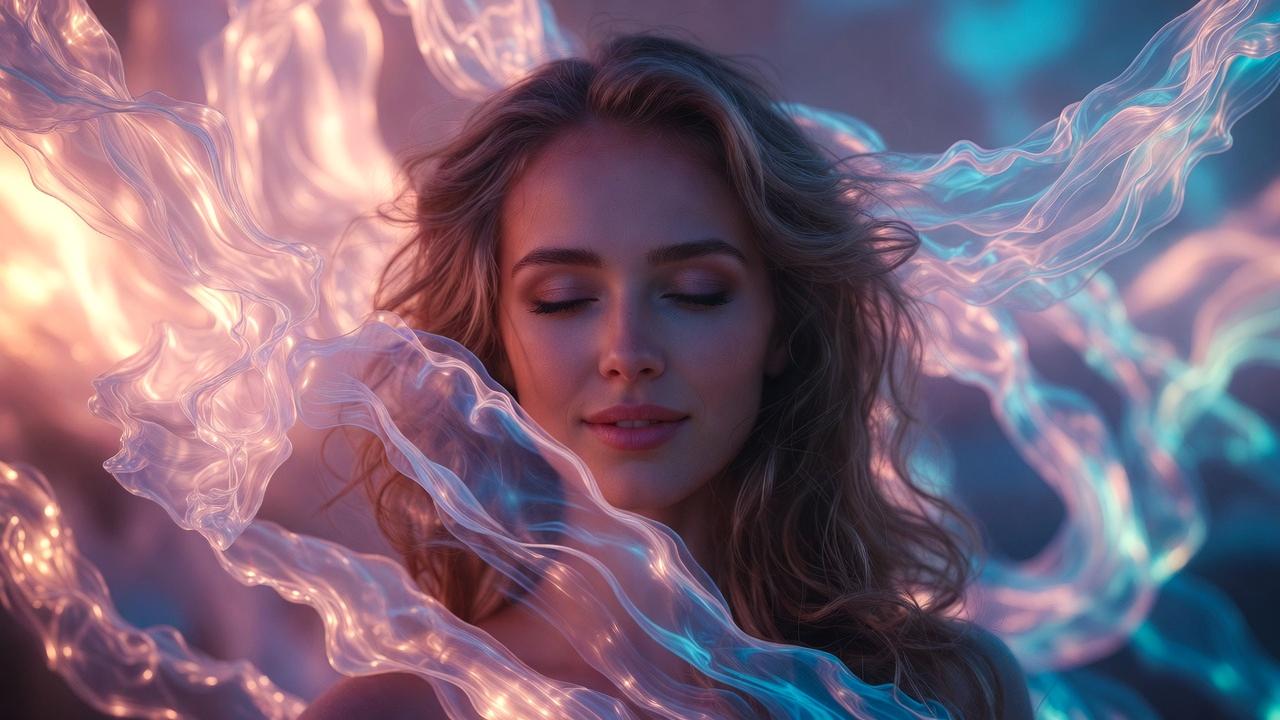 波動が整い引き寄せが起こるエネルギーの流れを表した抽象的な光のイメージ