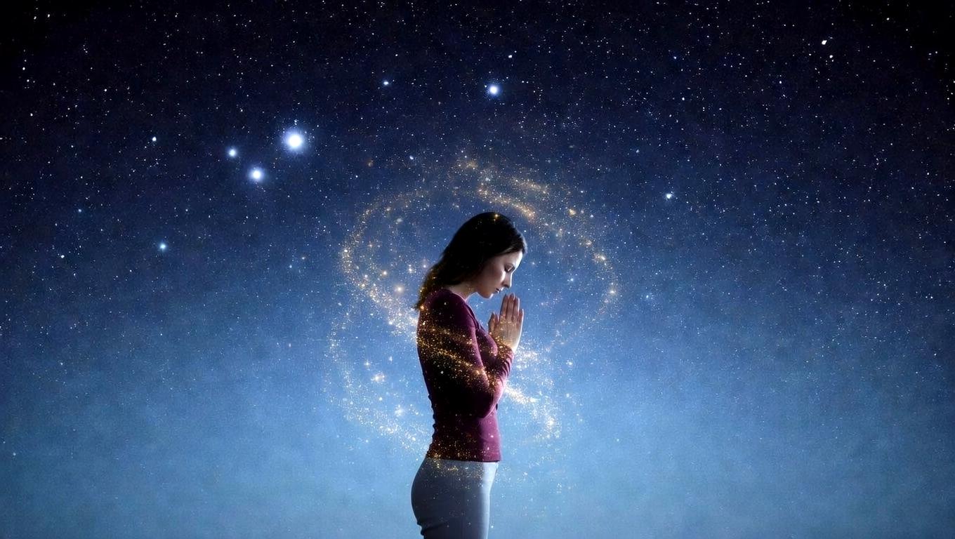 ツインレイの浮遊感と第1チャクラの安定を象徴する幻想的で癒しに満ちたスピリチュアルイメージ