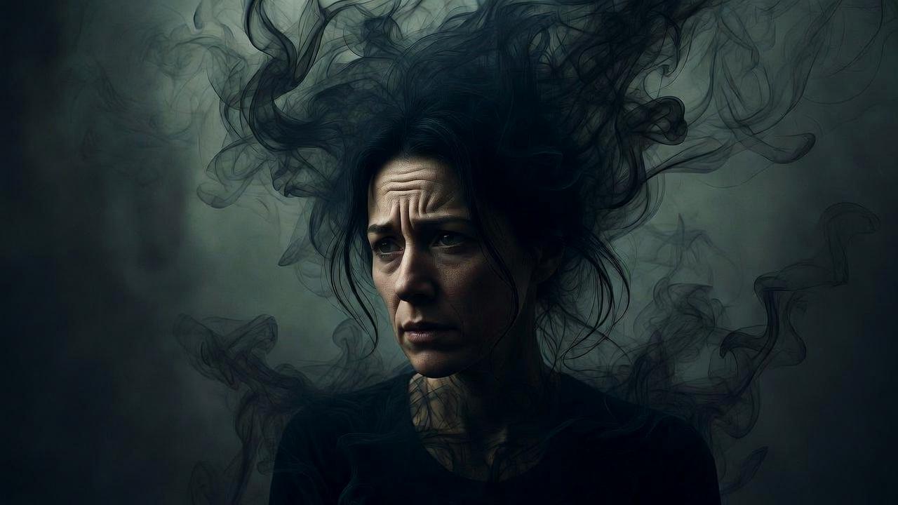 人混みの中で疲れた表情を見せる繊細な人物のイメージ