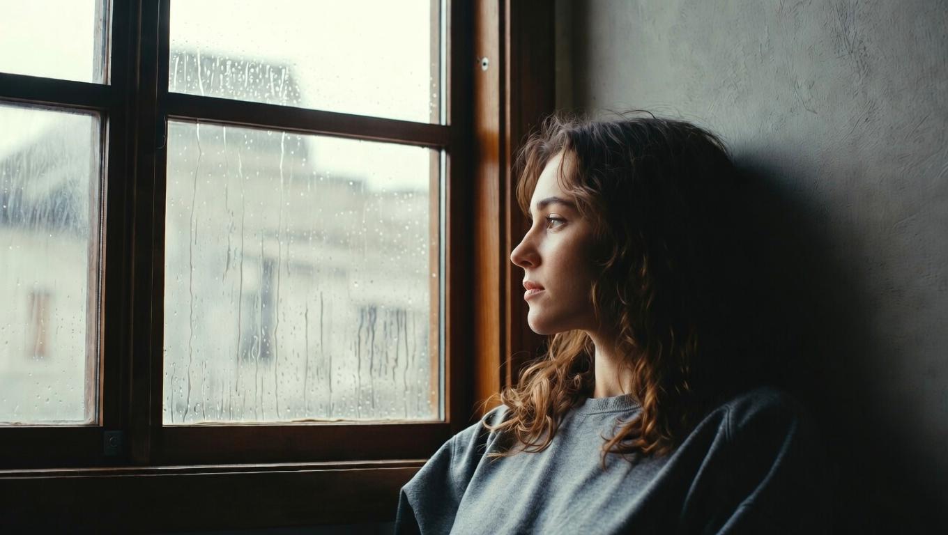 人混みの中で静かに目を閉じる繊細な人物のイメージ