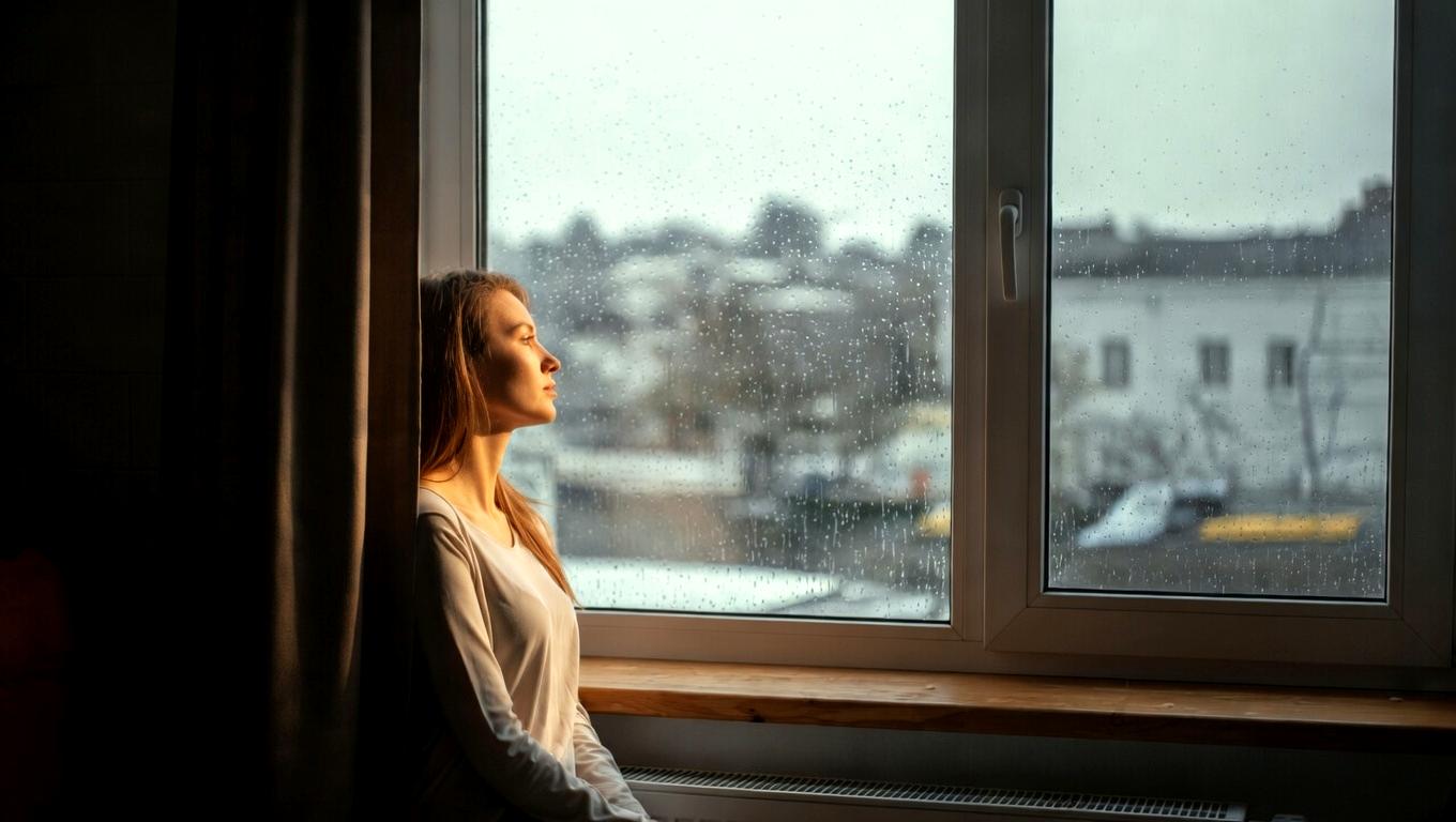 感情の嵐とエネルギーの揺れを象徴する光と影が交差する抽象的な風景