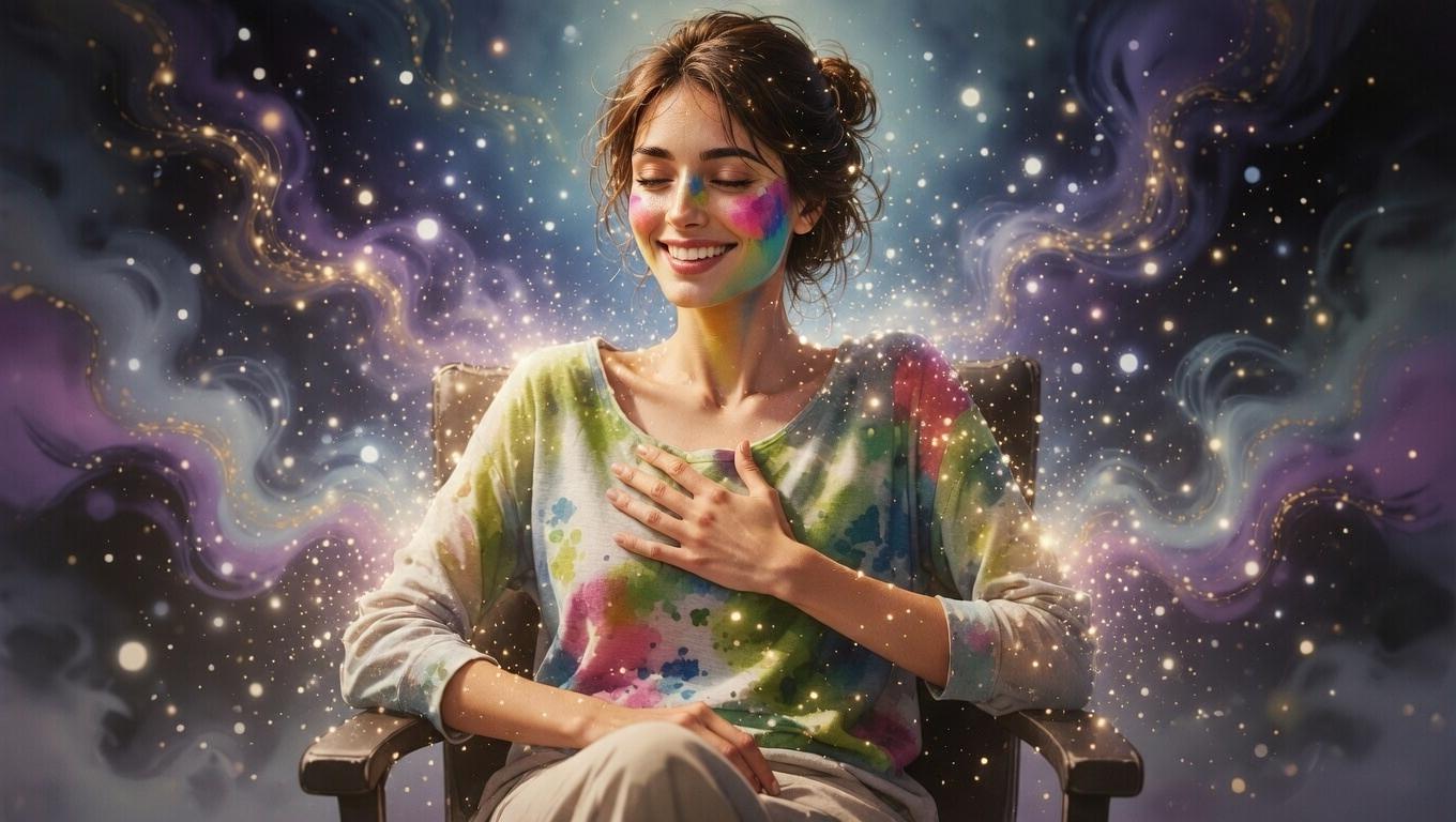 繊細な感受性を持つ人が光に包まれながら自分の力に気づいていく神秘的で前向きなイメージ