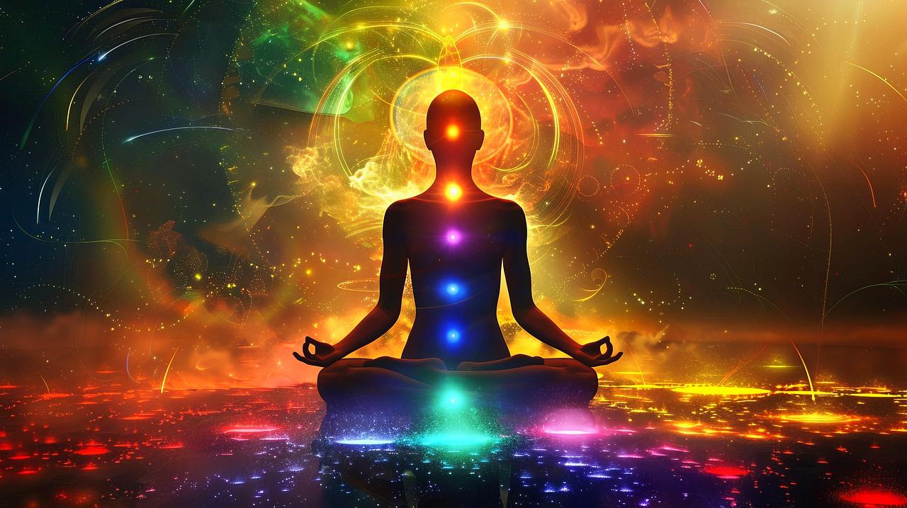 光に包まれながら負のエネルギーから解放され穏やかに整う人物のイメージ