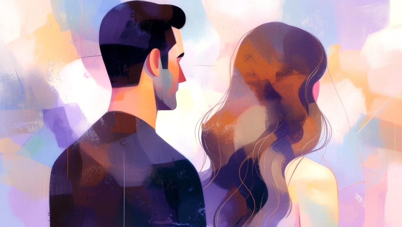 鏡越しに自分を見つめる切なげな女性