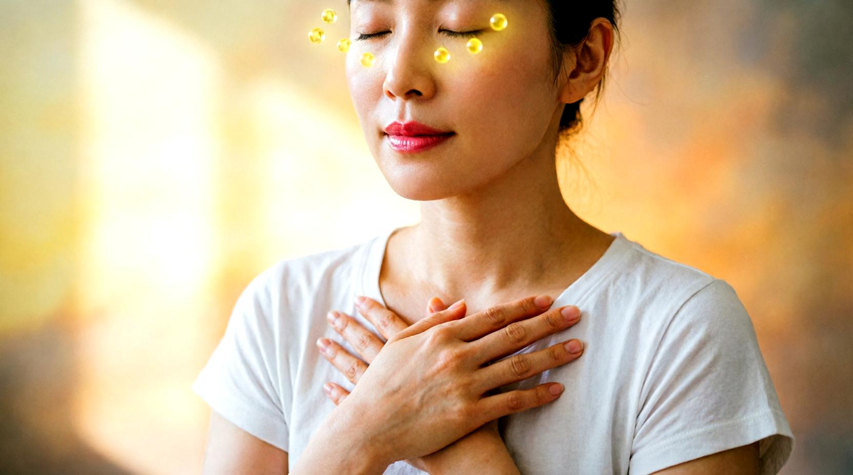 朝の静かな時間にアファメーションを行う穏やかな女性の姿