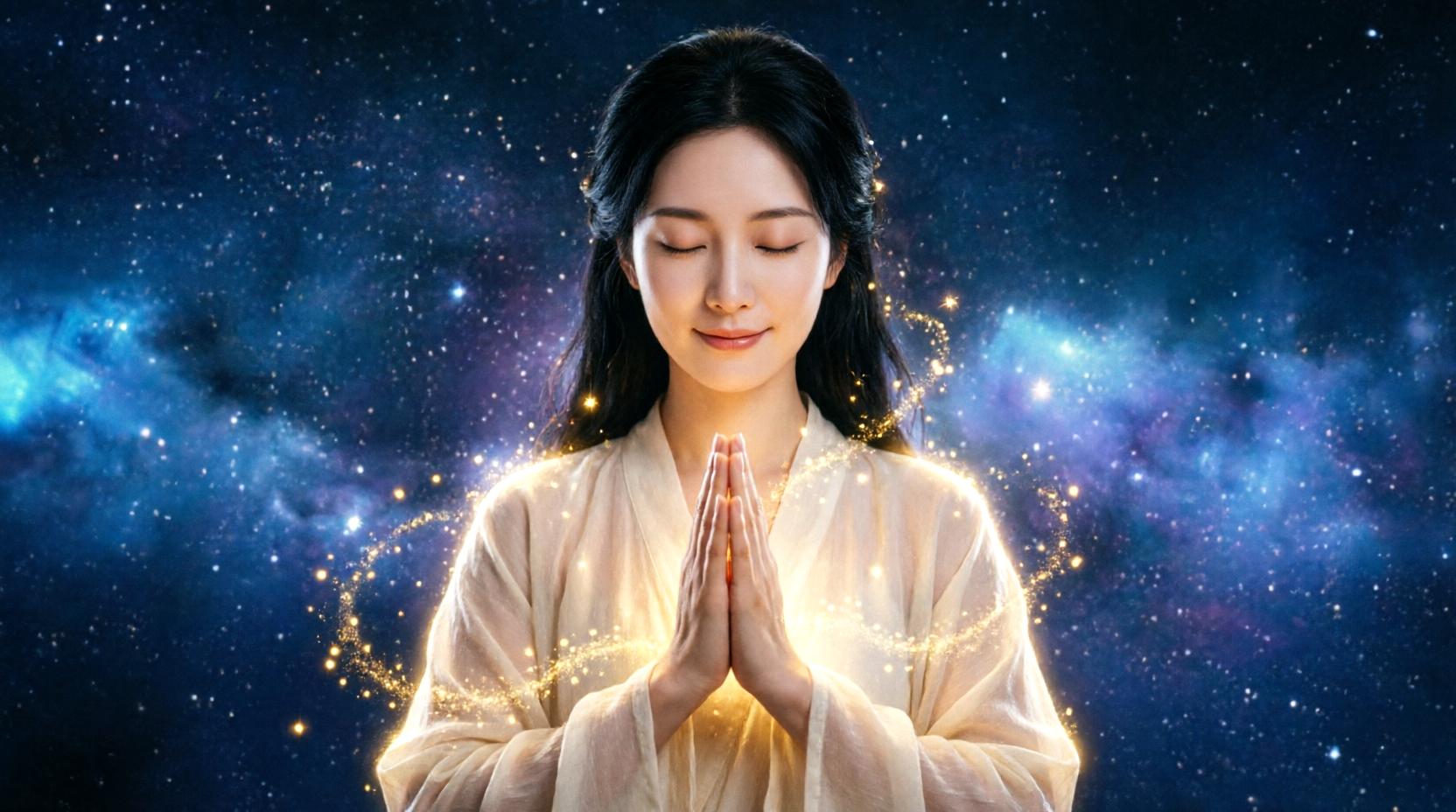 静かな空間で瞑想し心を落ち着けている人物の姿