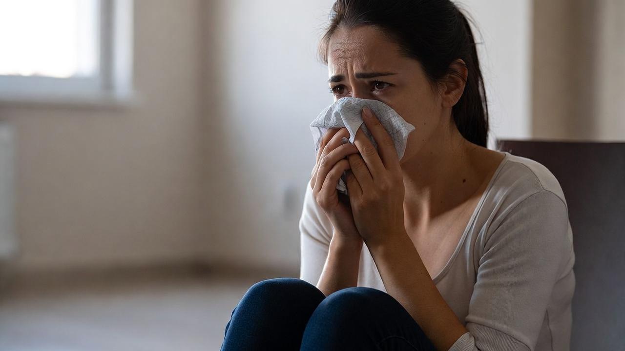 静かな部屋で感情の波に包まれる繊細な人物のイメージ