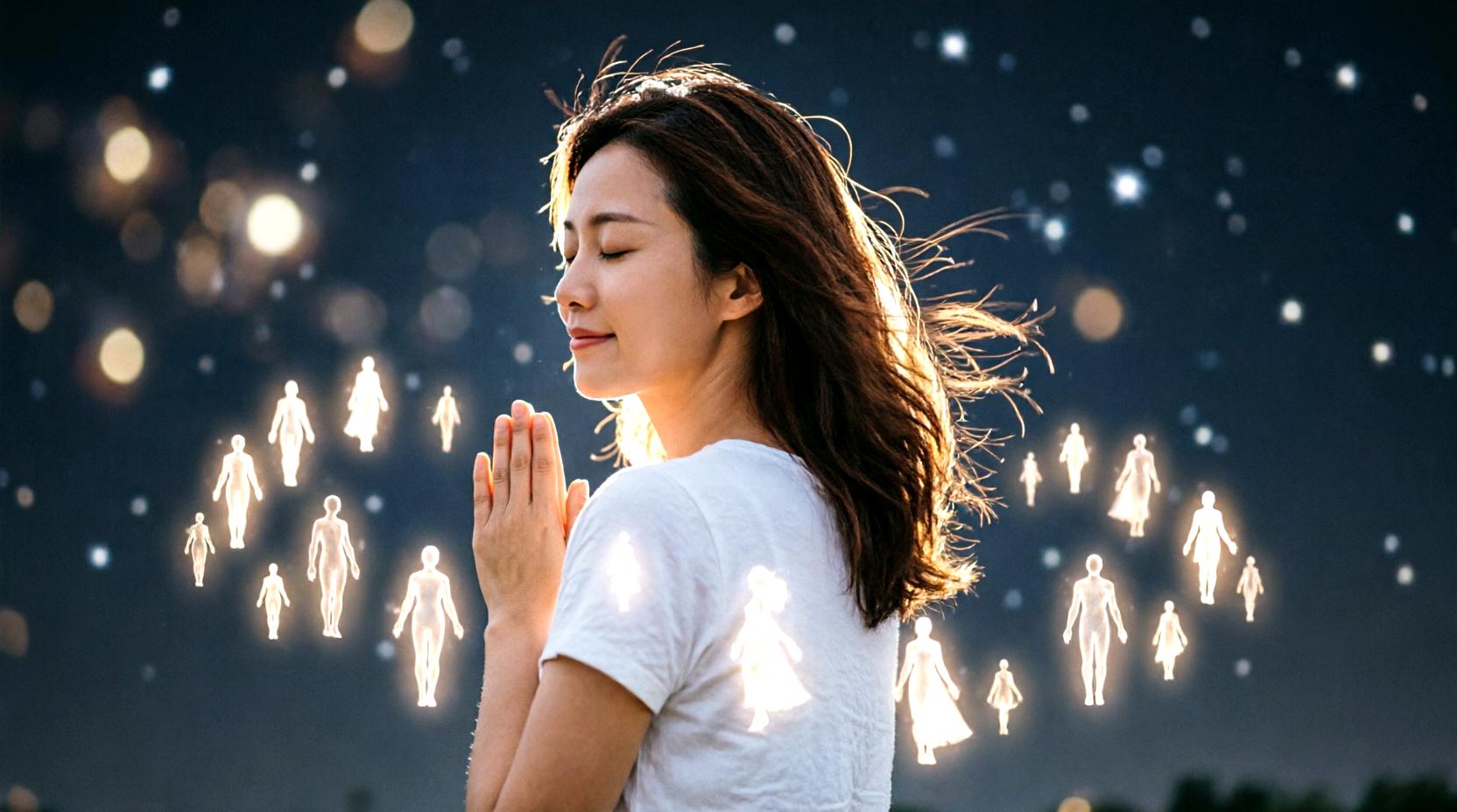 額のチャクラを意識して瞑想する神秘的な人物