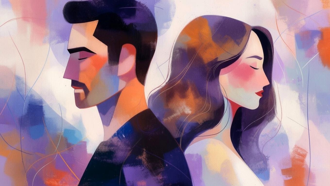 暗闇の中で離れ離れになる二つのシルエット
