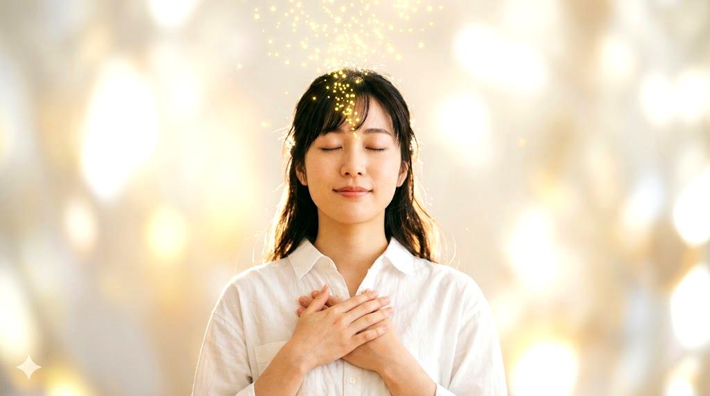 ポジティブな言葉が光となって広がり運気が上昇するイメージ