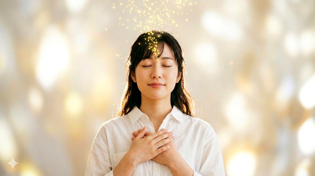 自分自身を優しく抱きしめる人物のイメージ