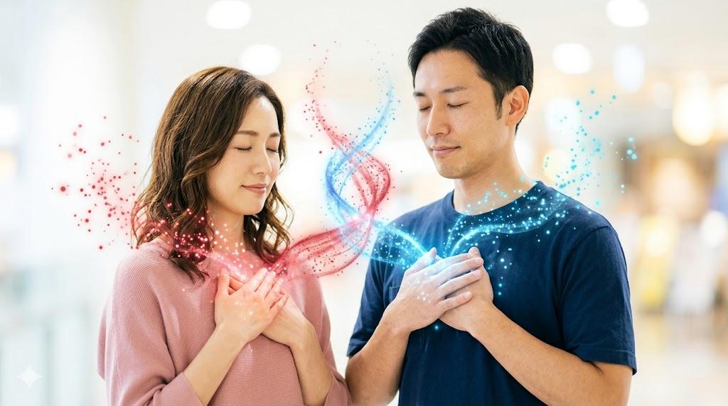 愛と調和を象徴する光に包まれた言葉のエネルギー