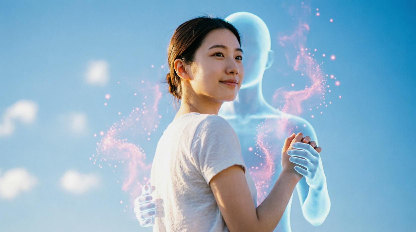 クリスタルチルドレンとツインレイの神秘的な出会いと魂の統合を象徴する幻想的な光のイメージ